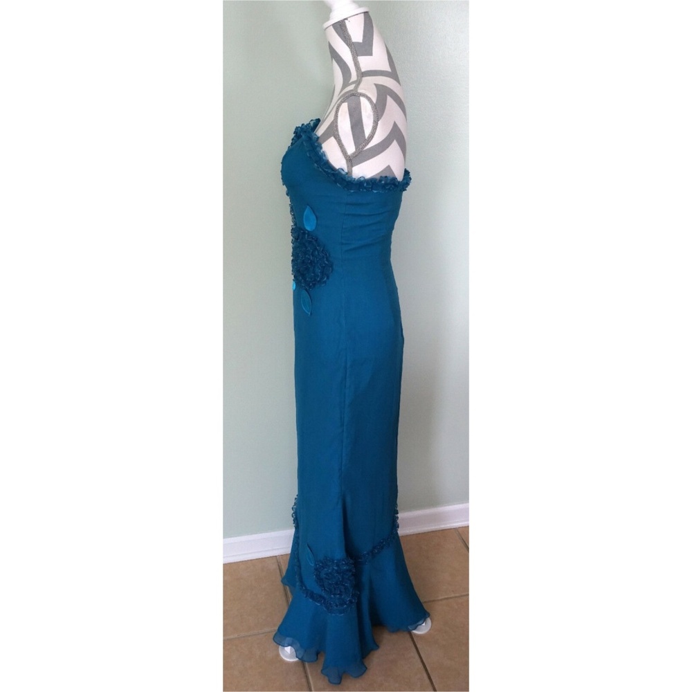 HANNAH S Blue Silk Floral Strapless Prom Dress - Picture 5 of 8